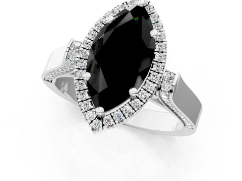 White gold Fancy Black Marquise Cut Halo Round Diamond Twist Band with Four-Prong Setting_25