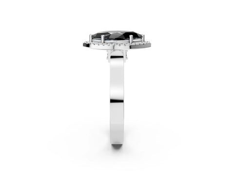 White gold Fancy Black Marquise Cut Halo Round Diamond Twist Band with Four-Prong Setting_26