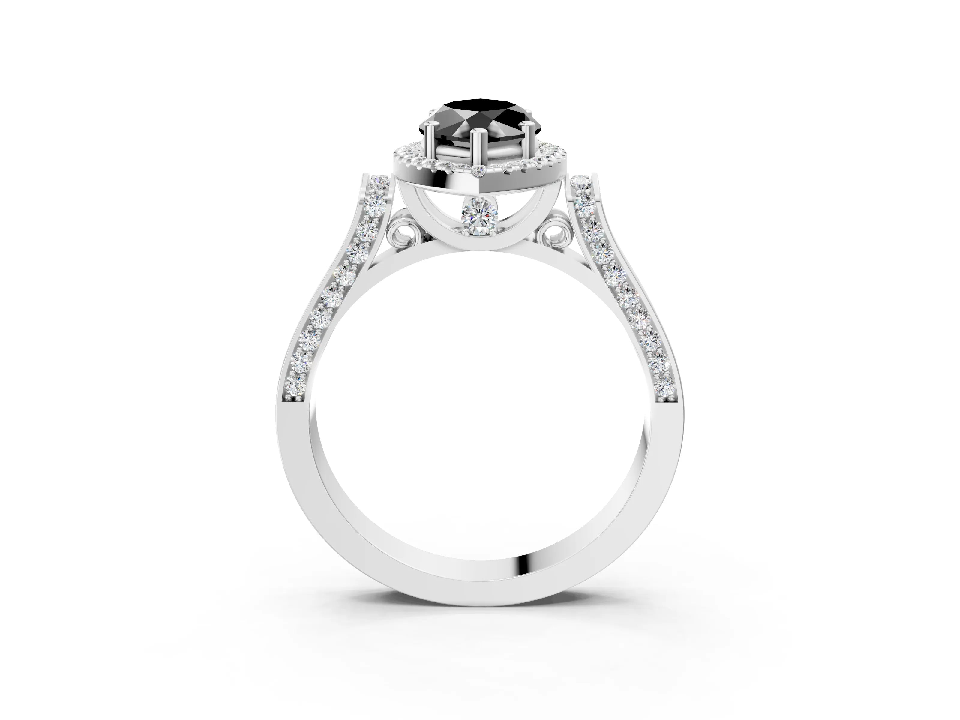 White gold Fancy Black Marquise Cut Halo Round Diamond Twist Band with Four-Prong Setting_27