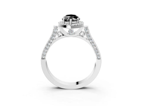 White gold Fancy Black Marquise Cut Halo Round Diamond Twist Band with Four-Prong Setting_27
