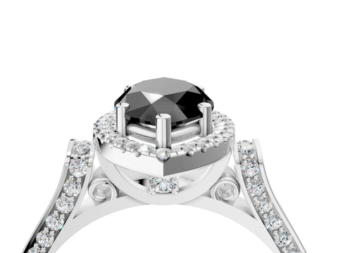 White gold Fancy Black Marquise Cut Halo Round Diamond Twist Band with Four-Prong Setting_28