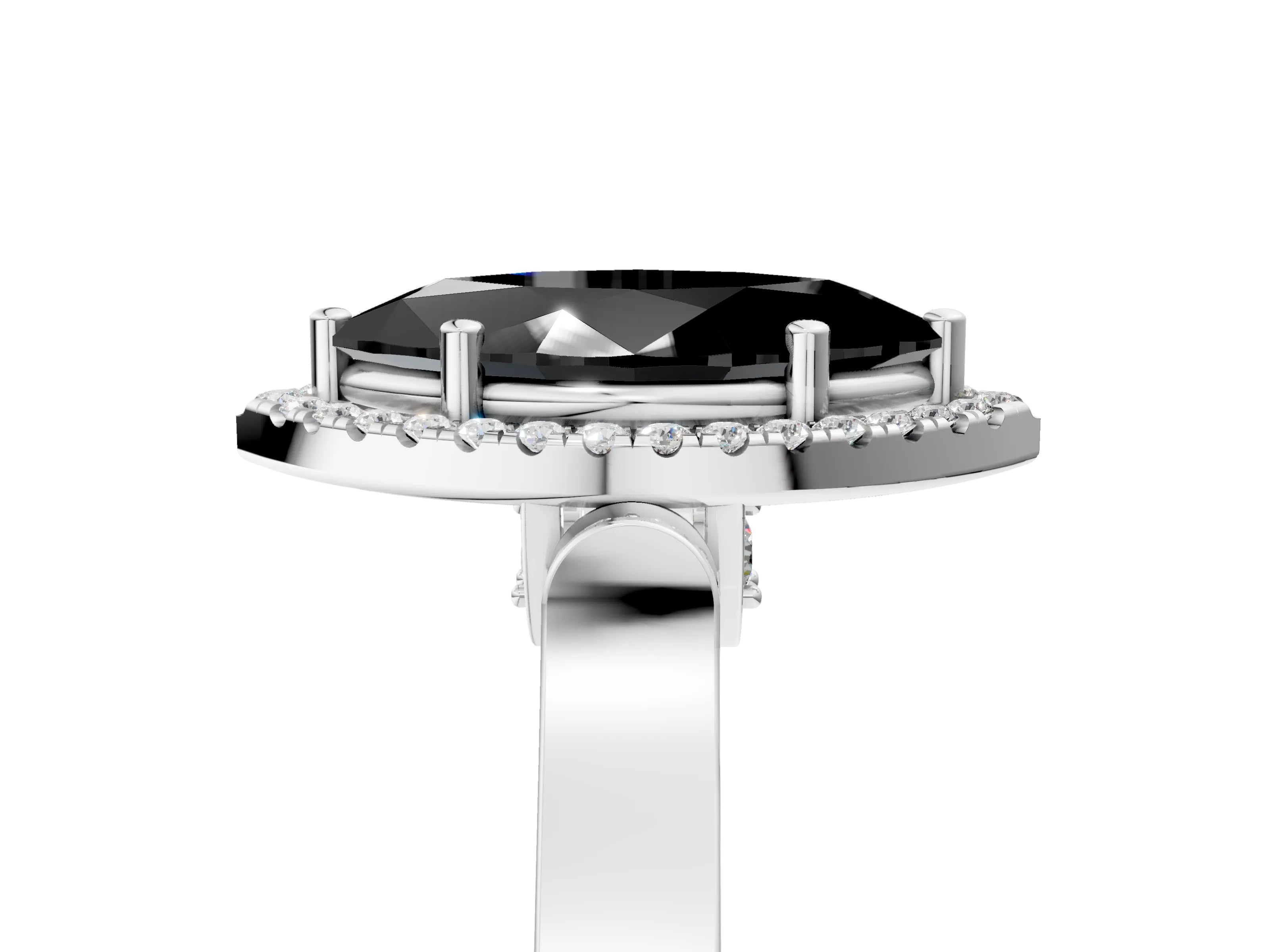 White gold Fancy Black Marquise Cut Halo Round Diamond Twist Band with Four-Prong Setting_29