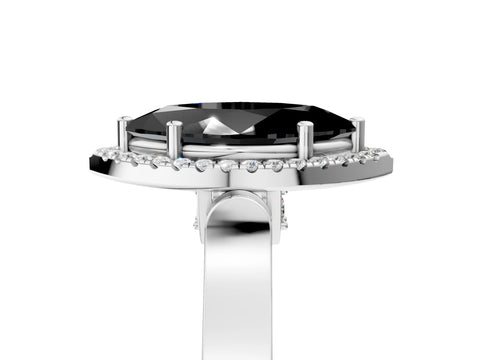 White gold Fancy Black Marquise Cut Halo Round Diamond Twist Band with Four-Prong Setting_29