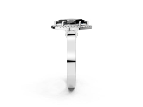 White gold Fancy Black Marquise Cut Halo Round Diamond Twist Band with Four-Prong Setting_2