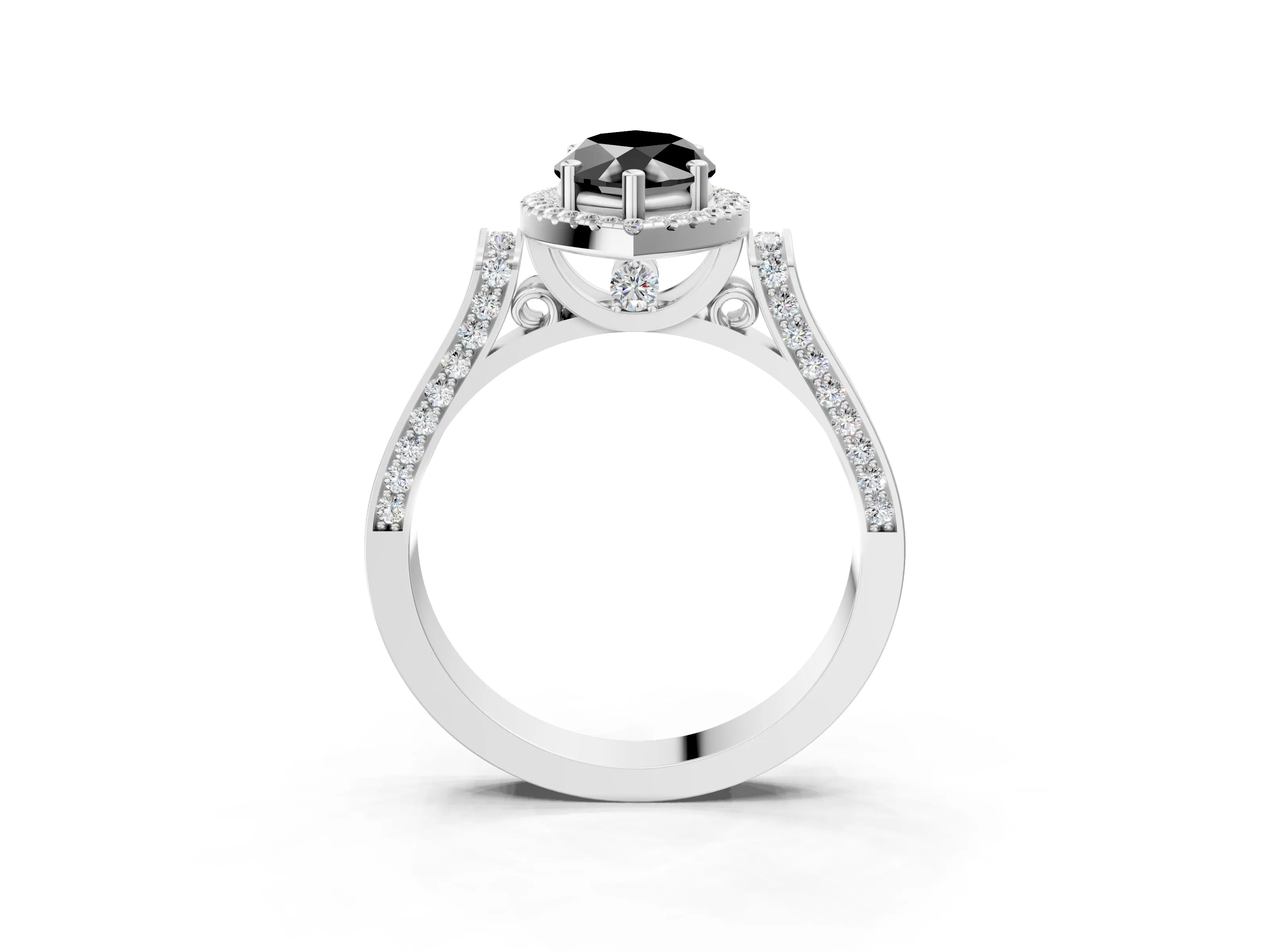 White gold Fancy Black Marquise Cut Halo Round Diamond Twist Band with Four-Prong Setting_3