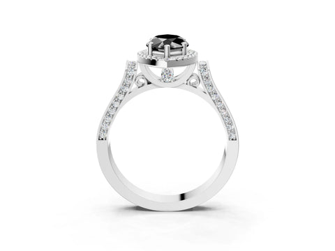 White gold Fancy Black Marquise Cut Halo Round Diamond Twist Band with Four-Prong Setting_3