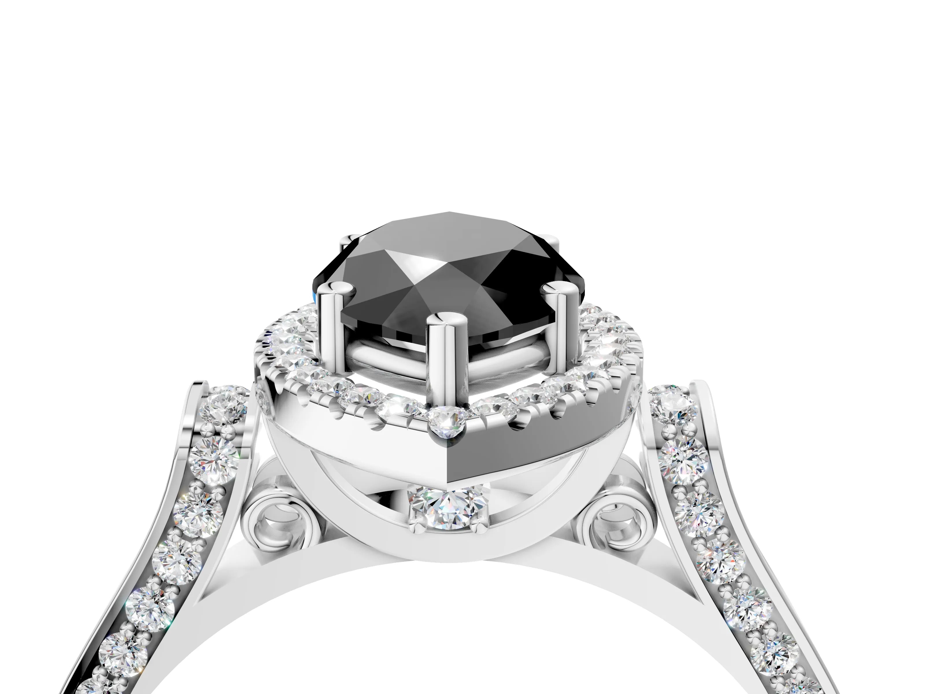 White gold Fancy Black Marquise Cut Halo Round Diamond Twist Band with Four-Prong Setting_4