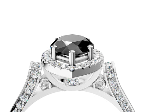 White gold Fancy Black Marquise Cut Halo Round Diamond Twist Band with Four-Prong Setting_4