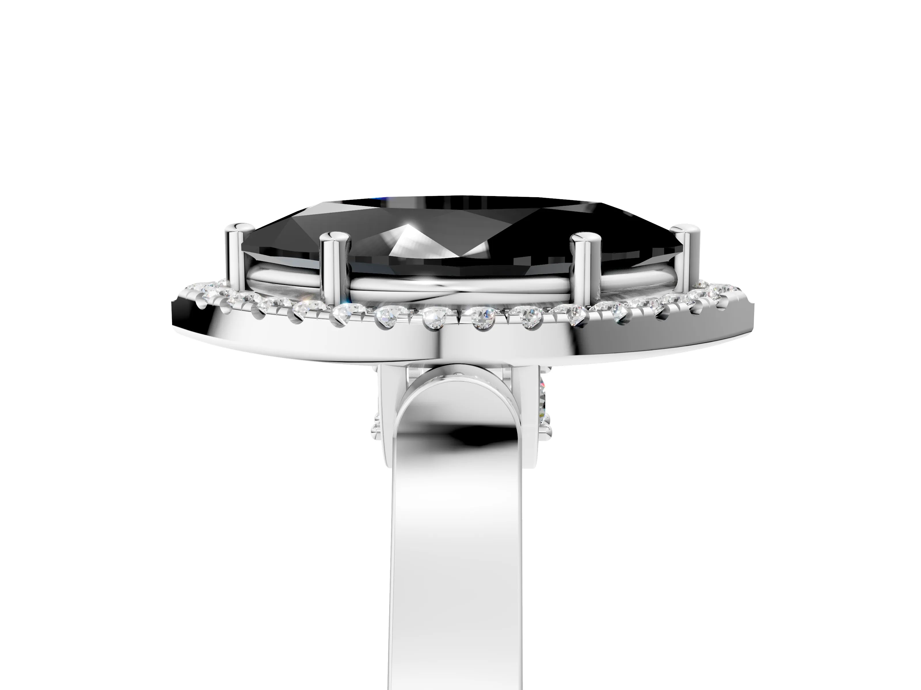 White gold Fancy Black Marquise Cut Halo Round Diamond Twist Band with Four-Prong Setting_5