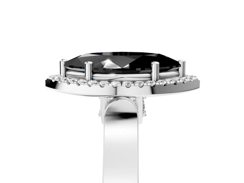 White gold Fancy Black Marquise Cut Halo Round Diamond Twist Band with Four-Prong Setting_5