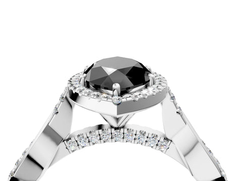 White gold Fancy Black Marquise Cut Halo Twist Band with Four-Prong Setting_4