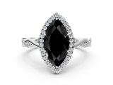 White gold Fancy Black Marquise Cut Halo Twist Band with Four-Prong Setting_84