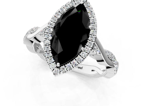White gold Fancy Black Marquise Cut Halo Twist Band with Four-Prong Setting_85