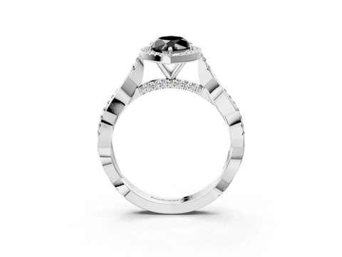White gold Fancy Black Marquise Cut Halo Twist Band with Four-Prong Setting_87