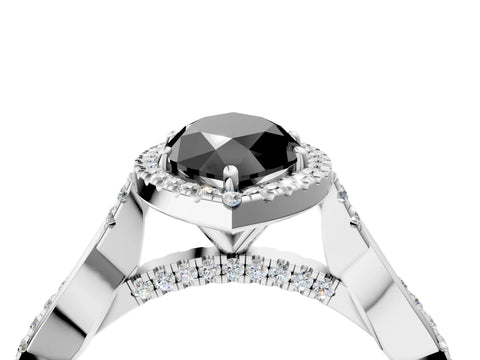 White gold Fancy Black Marquise Cut Halo Twist Band with Four-Prong Setting_88
