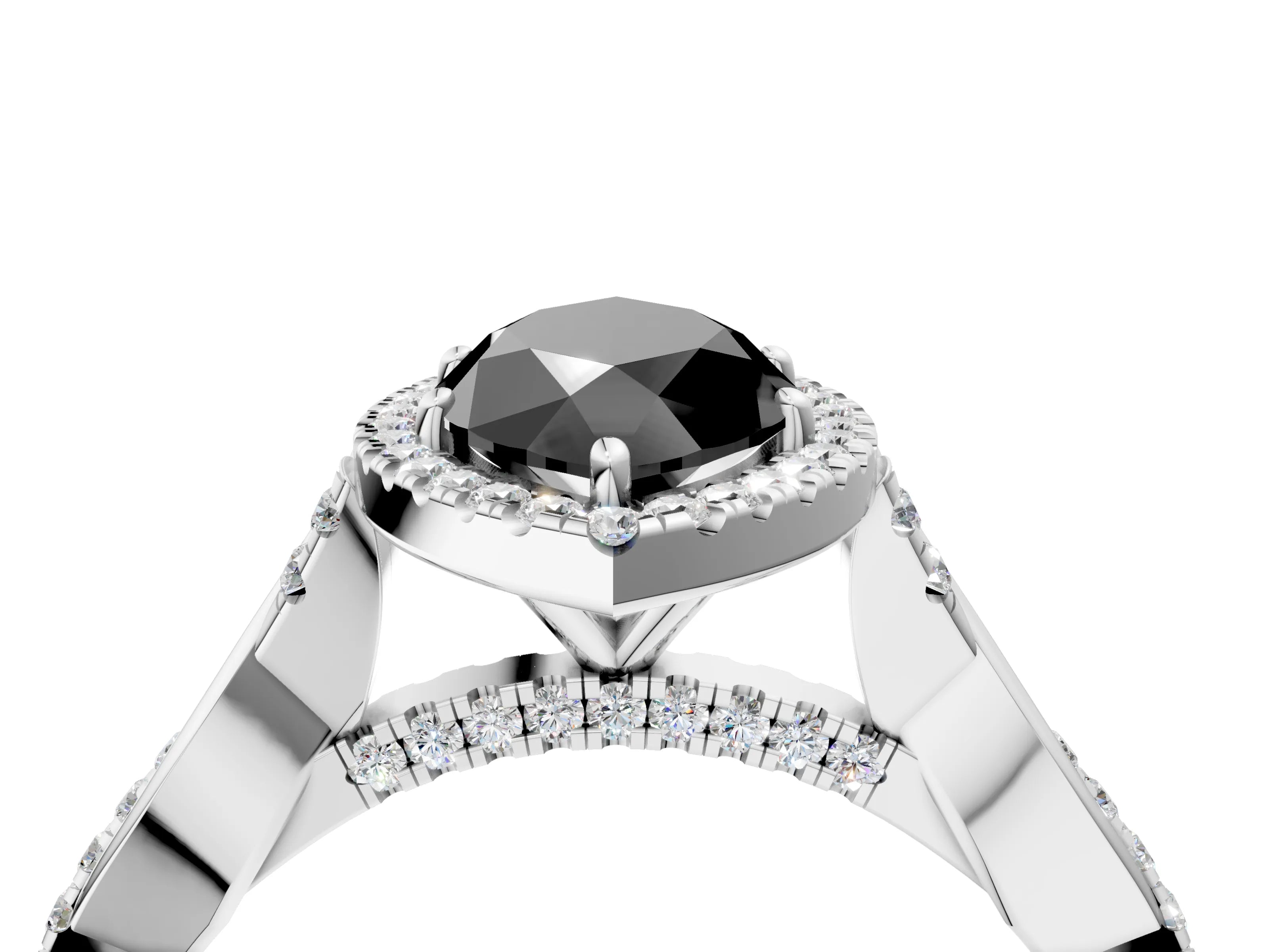 White gold Fancy Black Marquise Cut Halo Twist Band with Four-Prong Setting_88