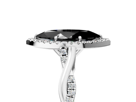 White gold Fancy Black Marquise Cut Halo Twist Band with Four-Prong Setting_89