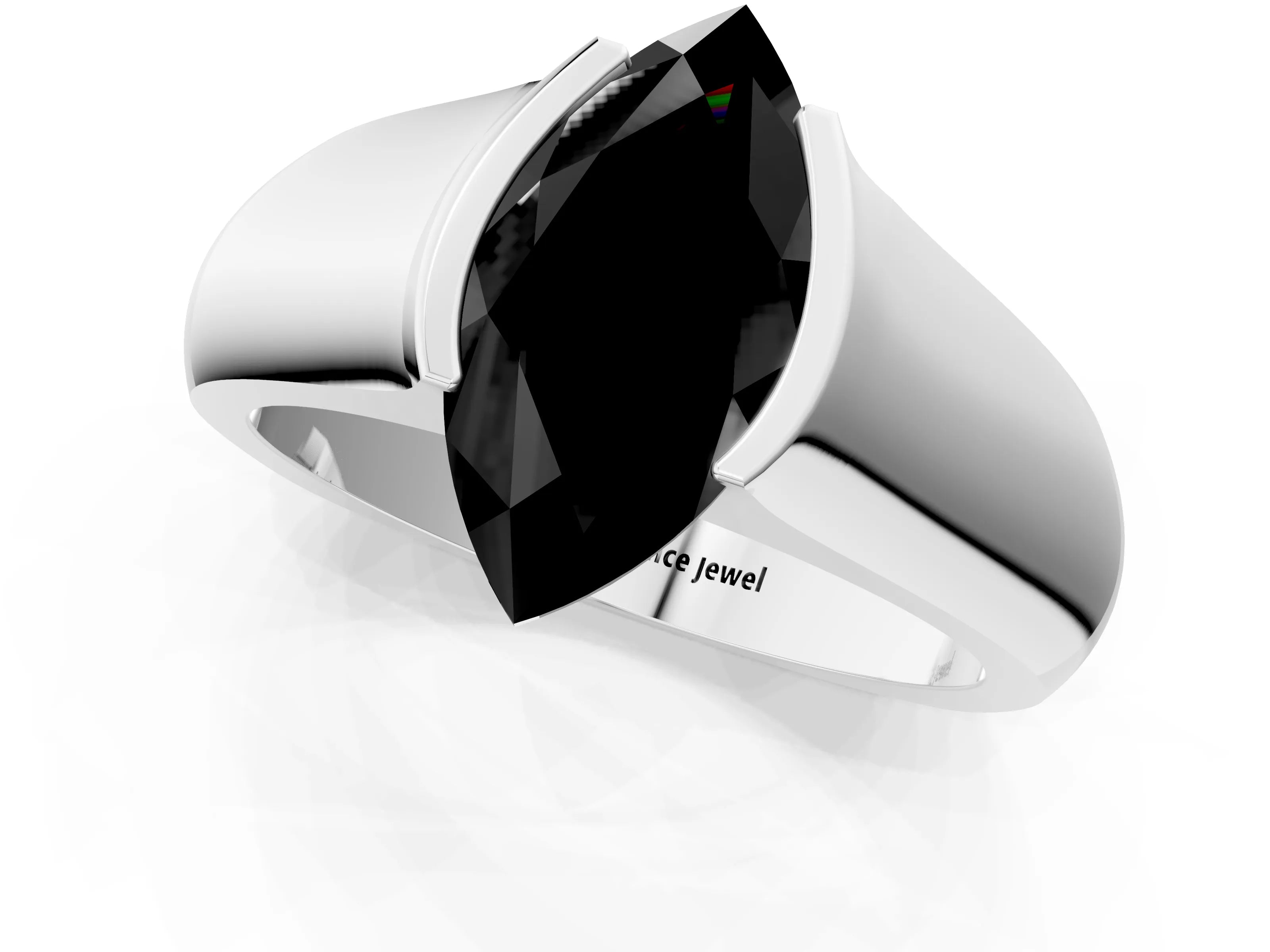 White gold Fancy Black Marquise Cut Solitaire Bezel Set Diamond Ring with Wide Band_13