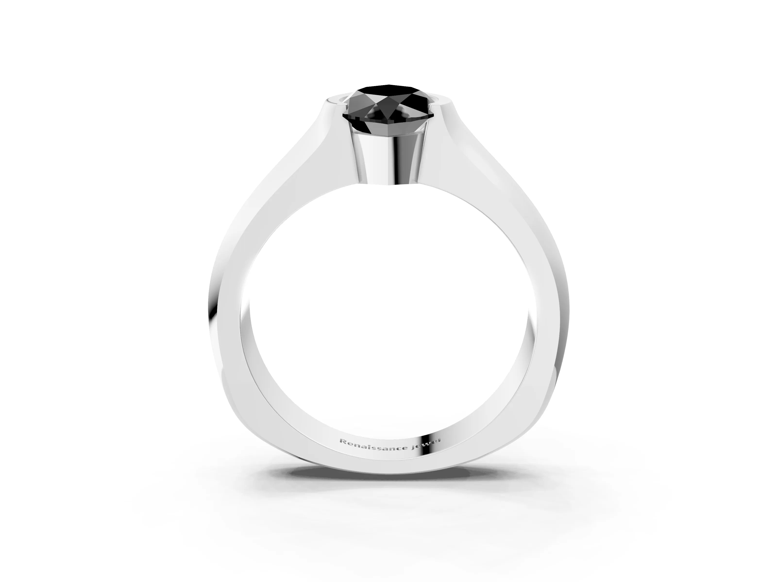 White gold Fancy Black Marquise Cut Solitaire Bezel Set Diamond Ring with Wide Band_15