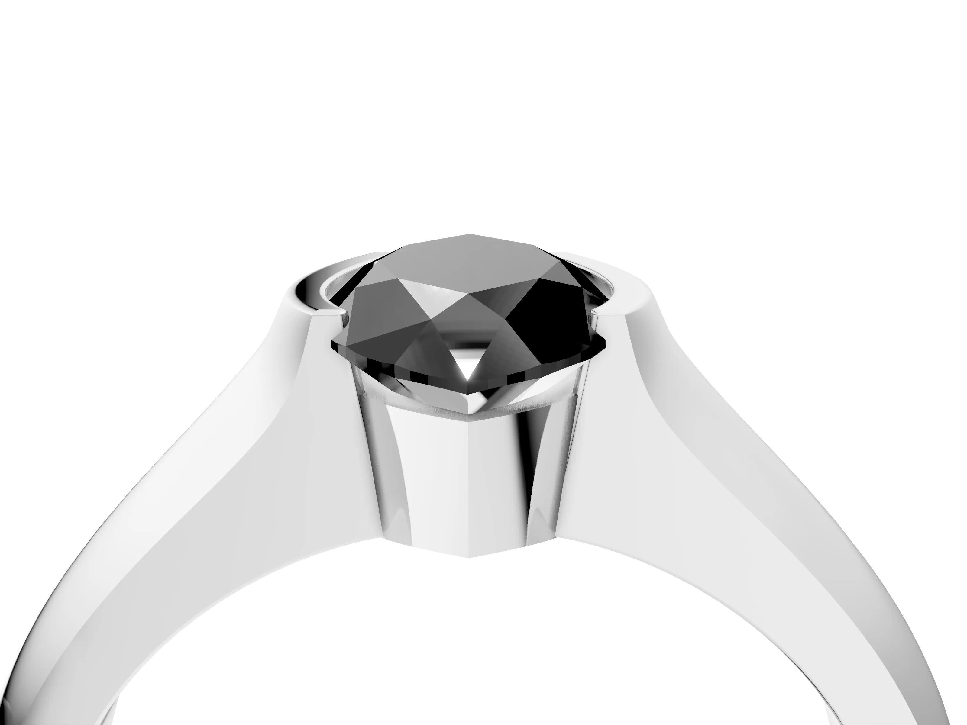 White gold Fancy Black Marquise Cut Solitaire Bezel Set Diamond Ring with Wide Band_16