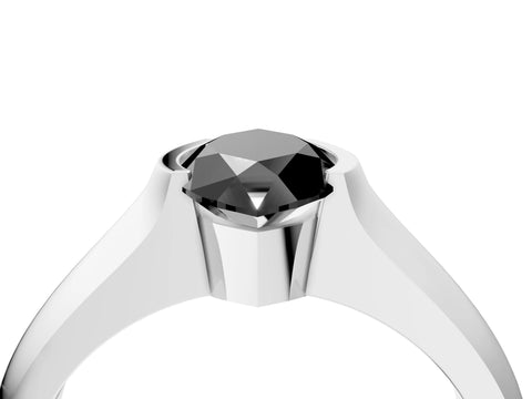 White gold Fancy Black Marquise Cut Solitaire Bezel Set Diamond Ring with Wide Band_16