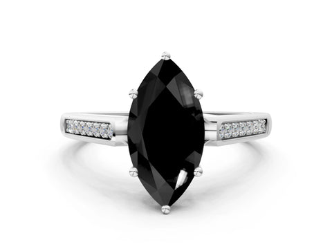 White gold Fancy Black Marquise Cut Solitaire Cathedral Diamond Engagement Ring with Channel-Set Band and Four-Prong Setting_15