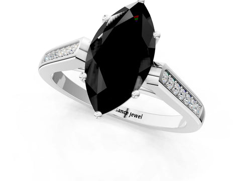 White gold Fancy Black Marquise Cut Solitaire Cathedral Diamond Engagement Ring with Channel-Set Band and Four-Prong Setting_4