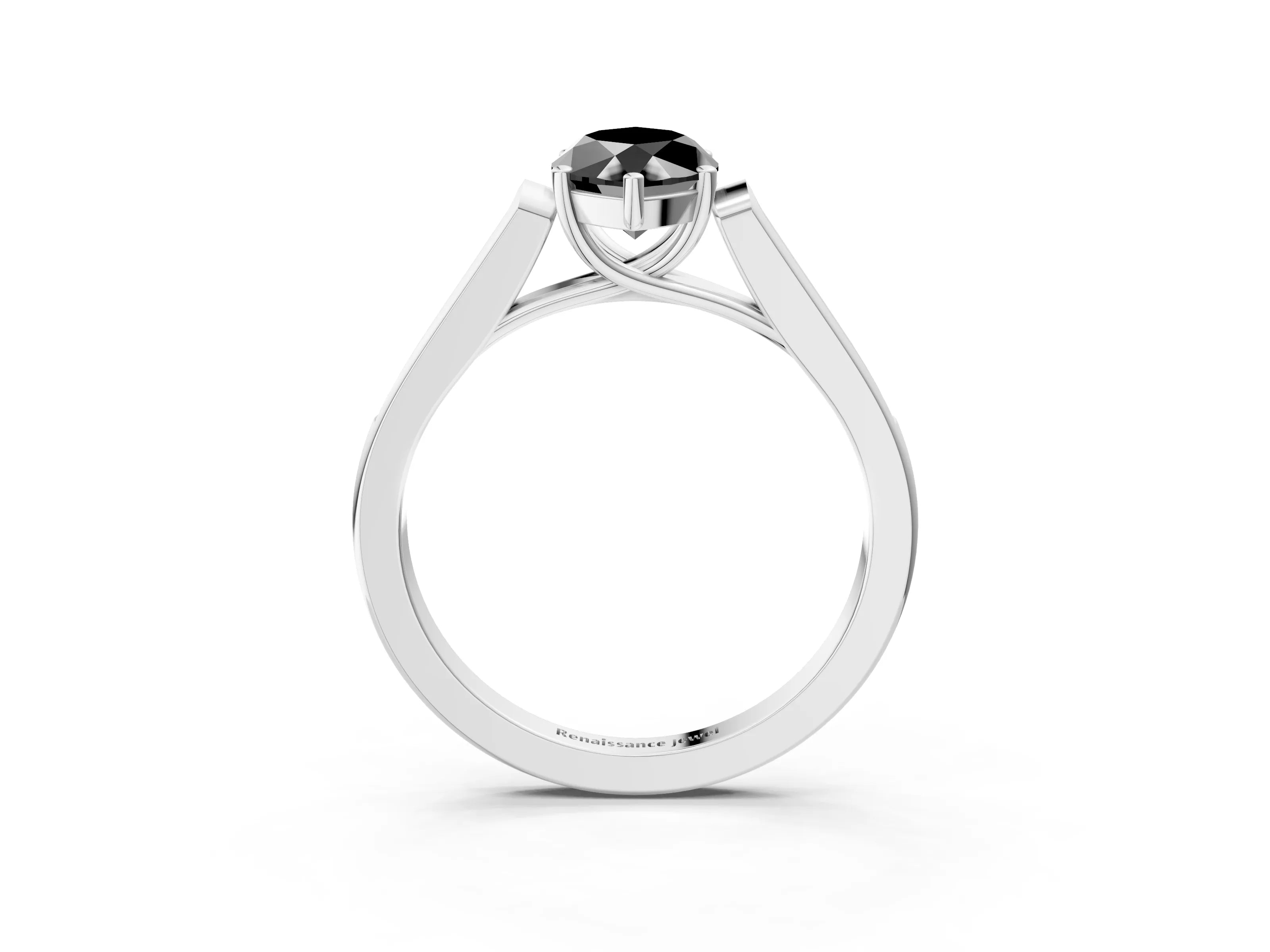 White gold Fancy Black Marquise Cut Solitaire Cathedral Diamond Engagement Ring with Channel-Set Band and Four-Prong Setting_6
