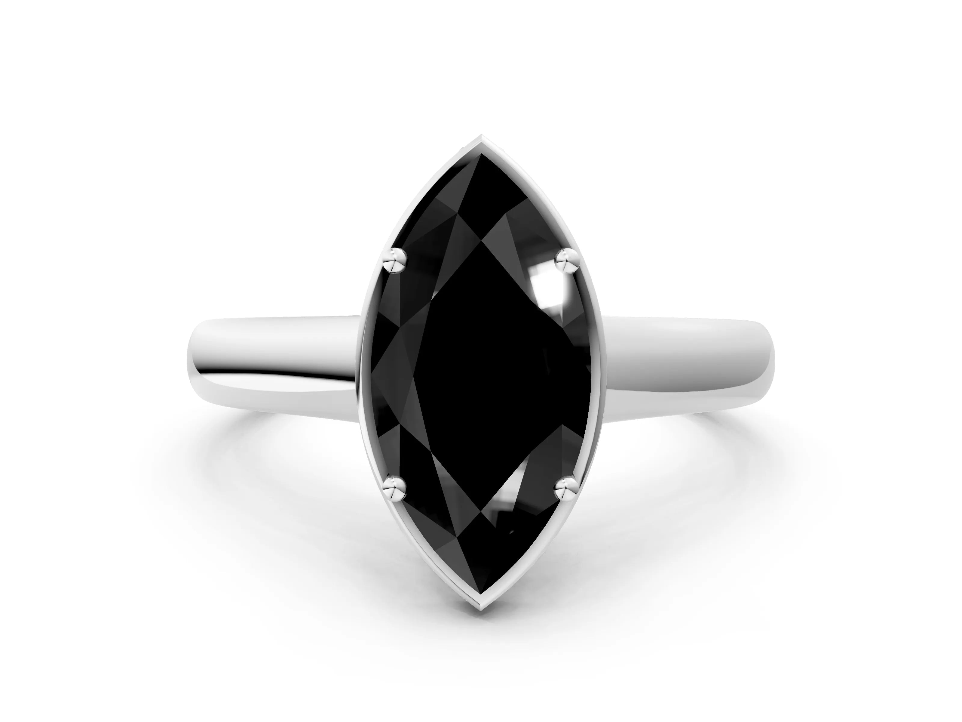 White gold Fancy Black Marquise Cut Solitaire Diamond Engagement Ring with Four-Prong Setting and Tapered Band_12