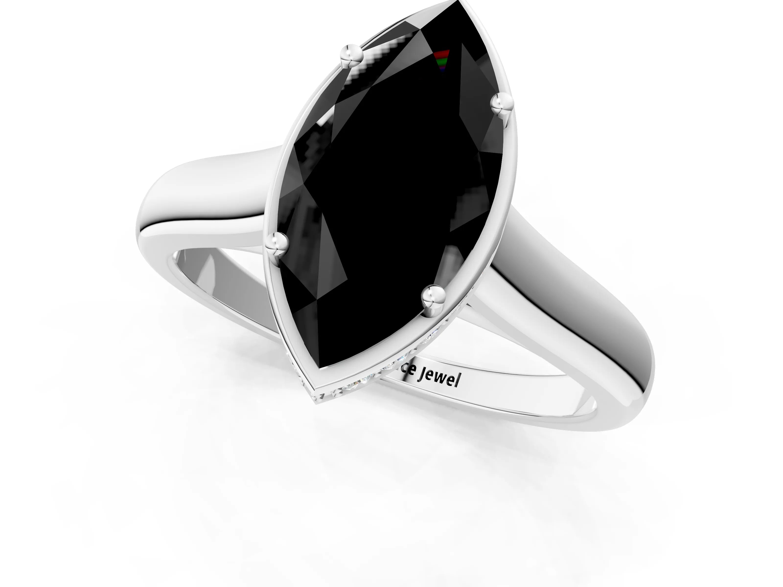 White gold Fancy Black Marquise Cut Solitaire Diamond Engagement Ring with Four-Prong Setting and Tapered Band_13