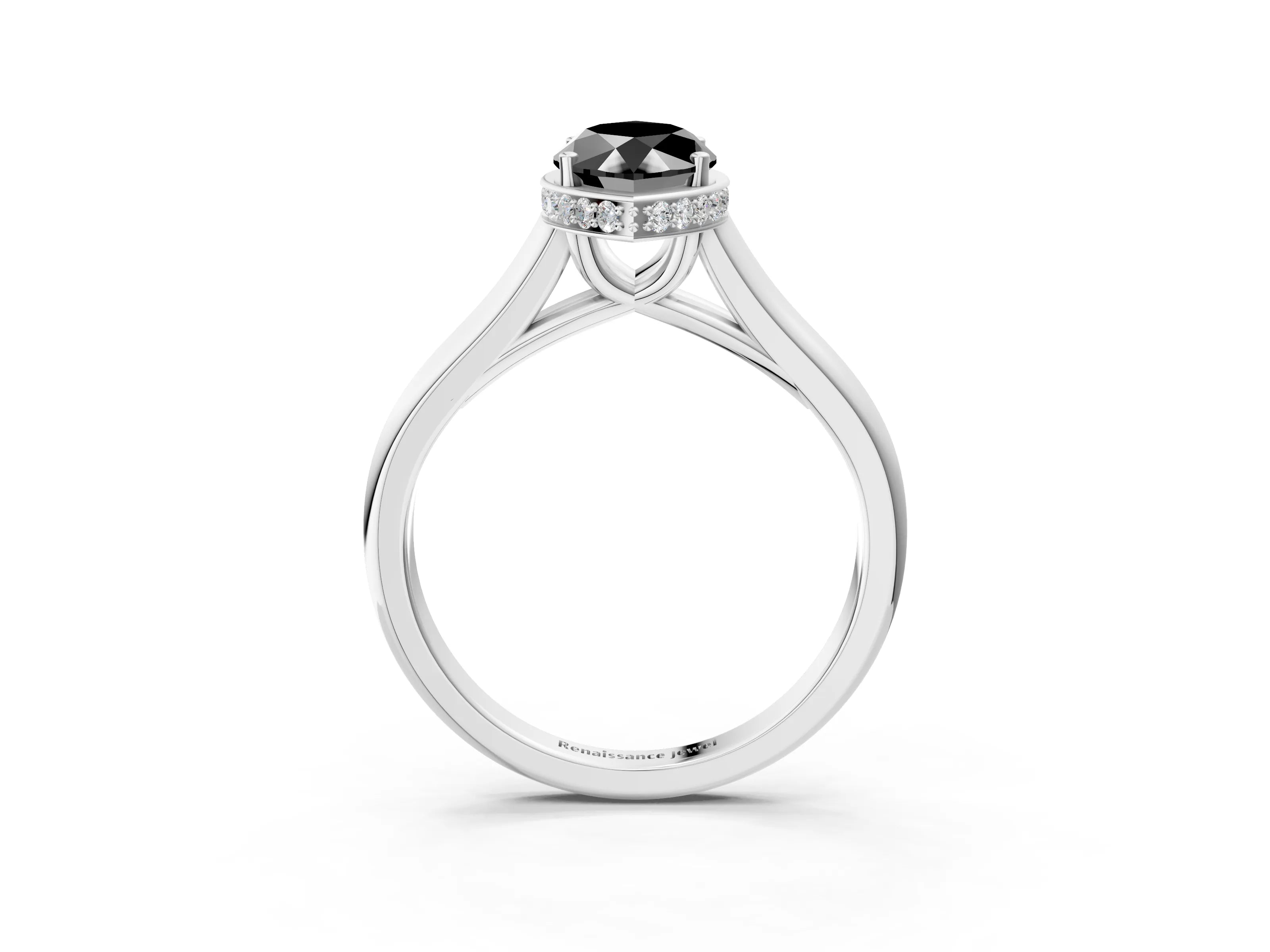 White gold Fancy Black Marquise Cut Solitaire Diamond Engagement Ring with Four-Prong Setting and Tapered Band_15