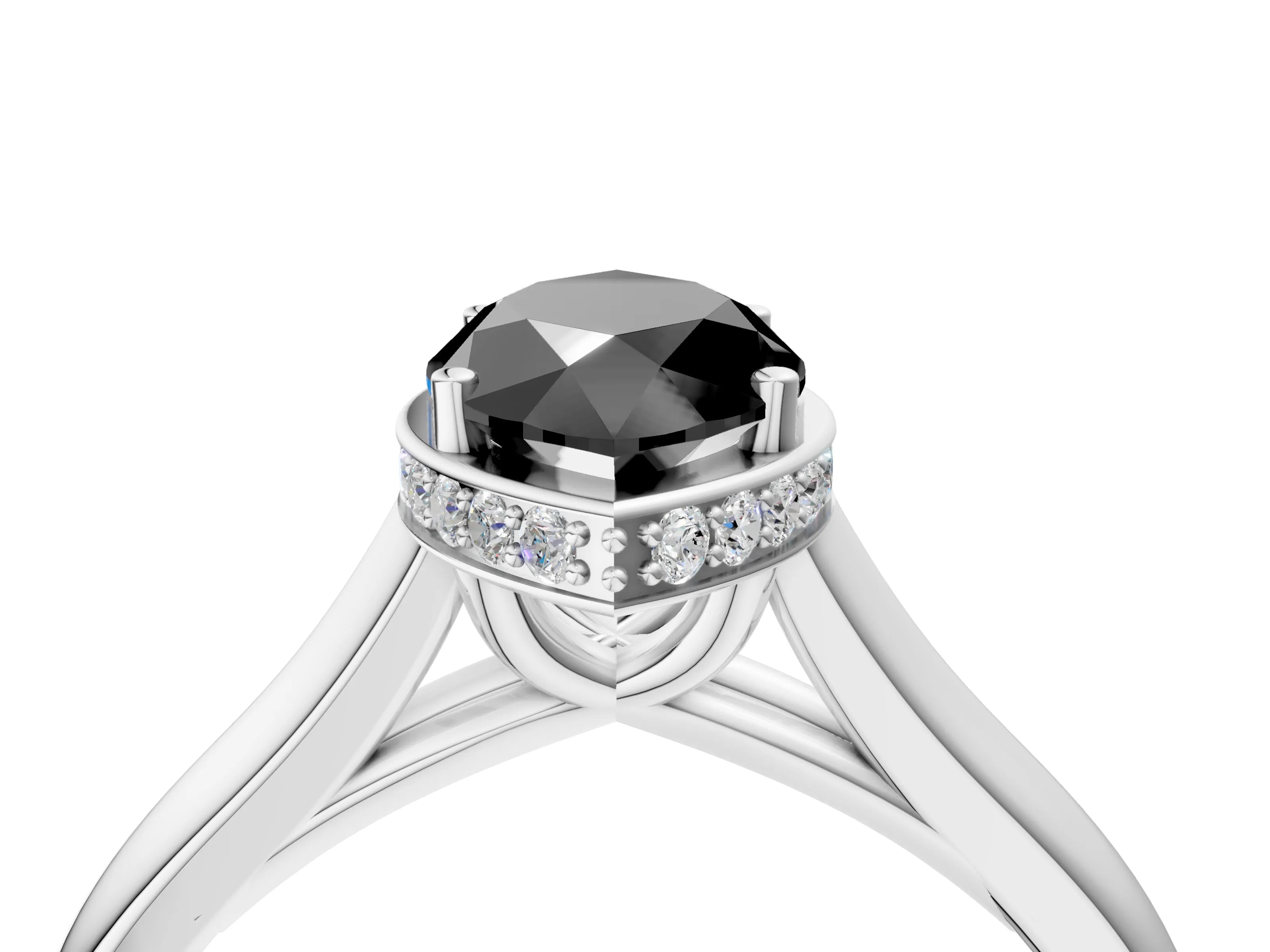 White gold Fancy Black Marquise Cut Solitaire Diamond Engagement Ring with Four-Prong Setting and Tapered Band_16