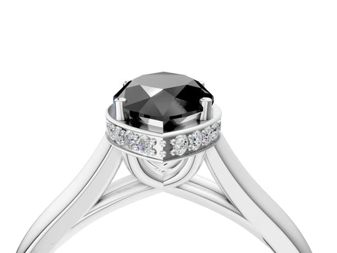 White gold Fancy Black Marquise Cut Solitaire Diamond Engagement Ring with Four-Prong Setting and Tapered Band_16
