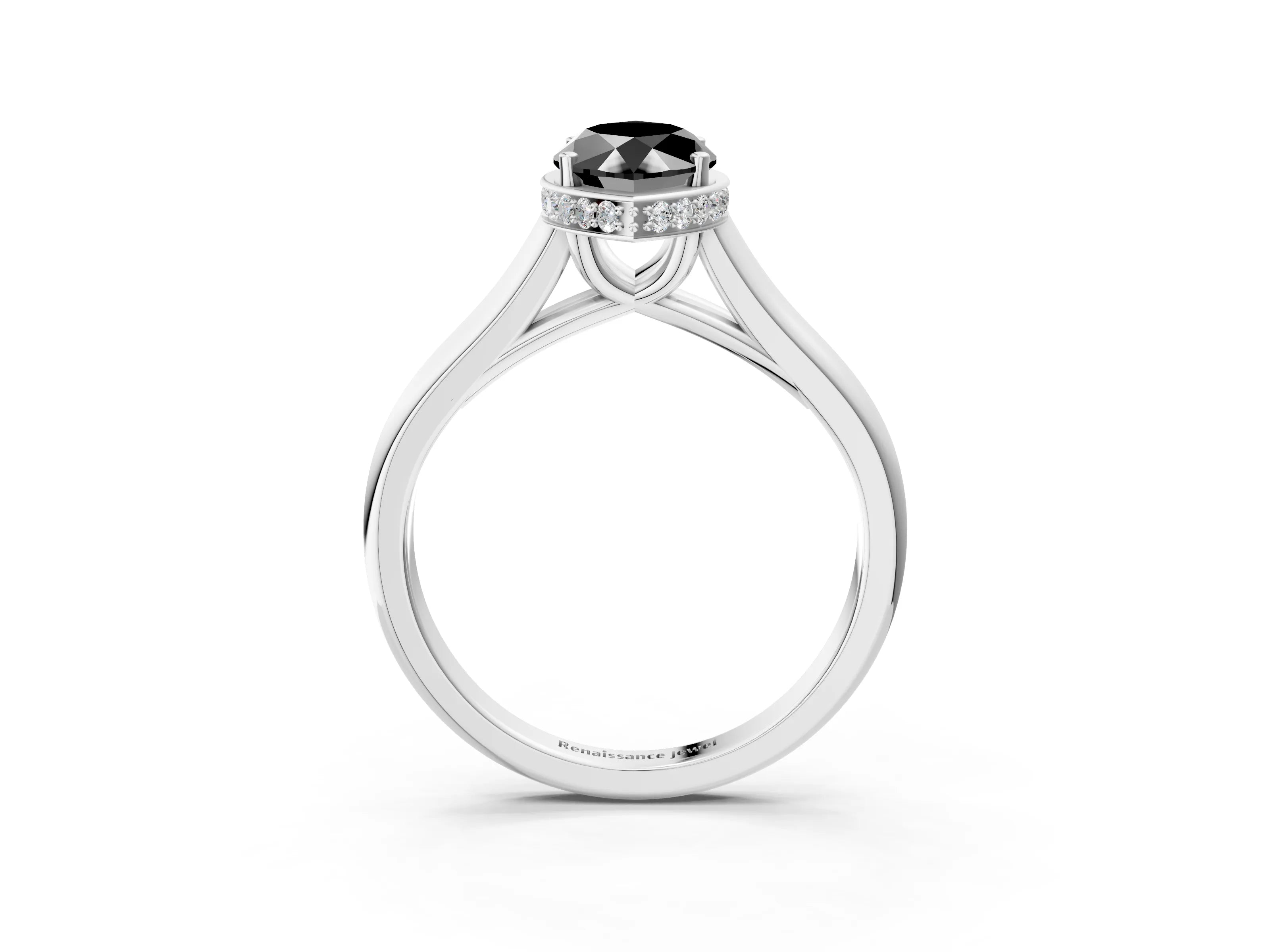 White gold Fancy Black Marquise Cut Solitaire Diamond Engagement Ring with Four-Prong Setting and Tapered Band_3