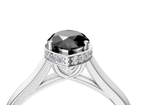 White gold Fancy Black Marquise Cut Solitaire Diamond Engagement Ring with Four-Prong Setting and Tapered Band_4