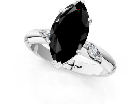 White gold Fancy Black Marquise Cut Solitaire Diamond Engagement Ring with Twisted Pave Band and Four-Prong Setting_20