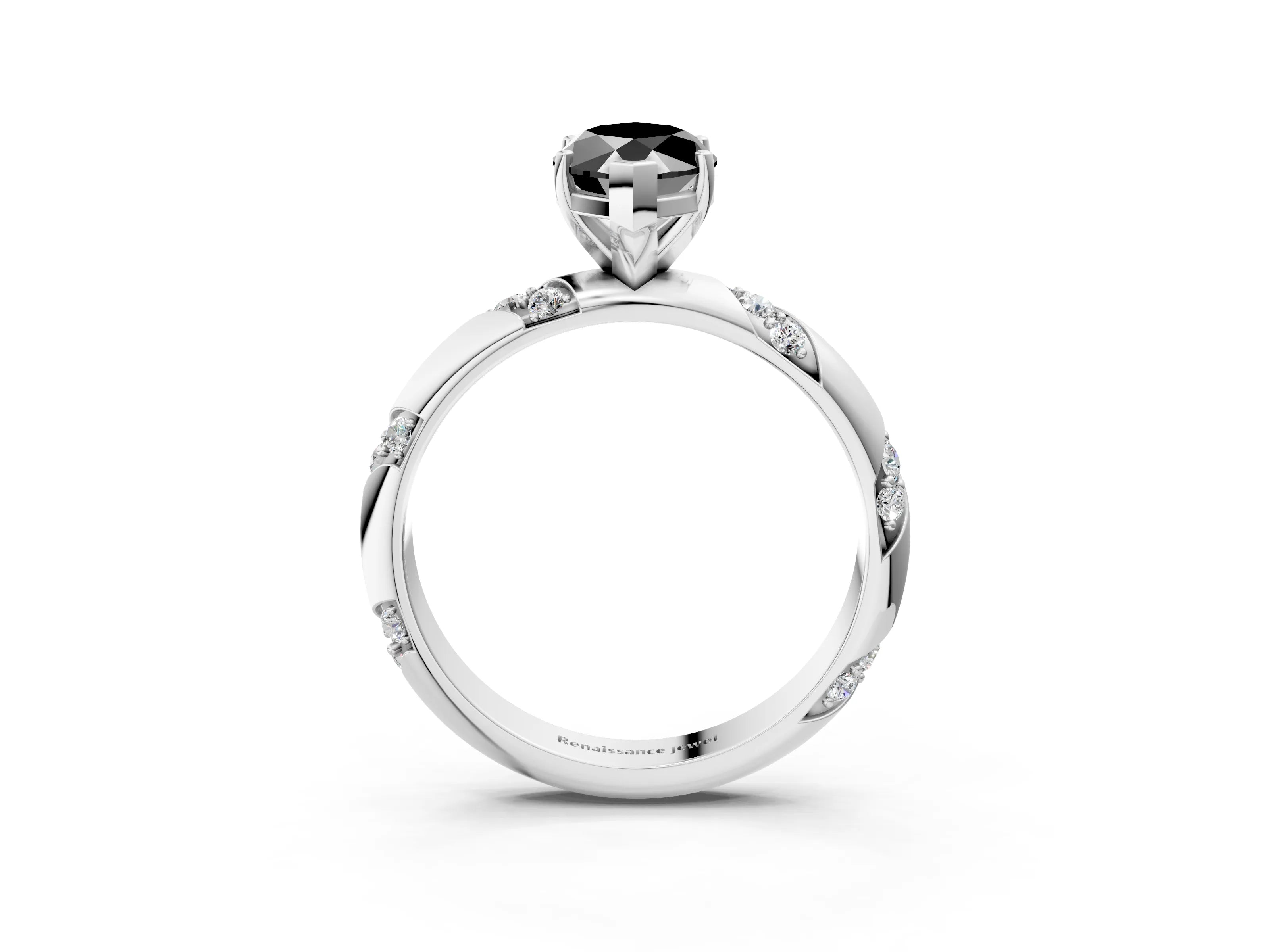 White gold Fancy Black Marquise Cut Solitaire Diamond Engagement Ring with Twisted Pave Band and Four-Prong Setting_22