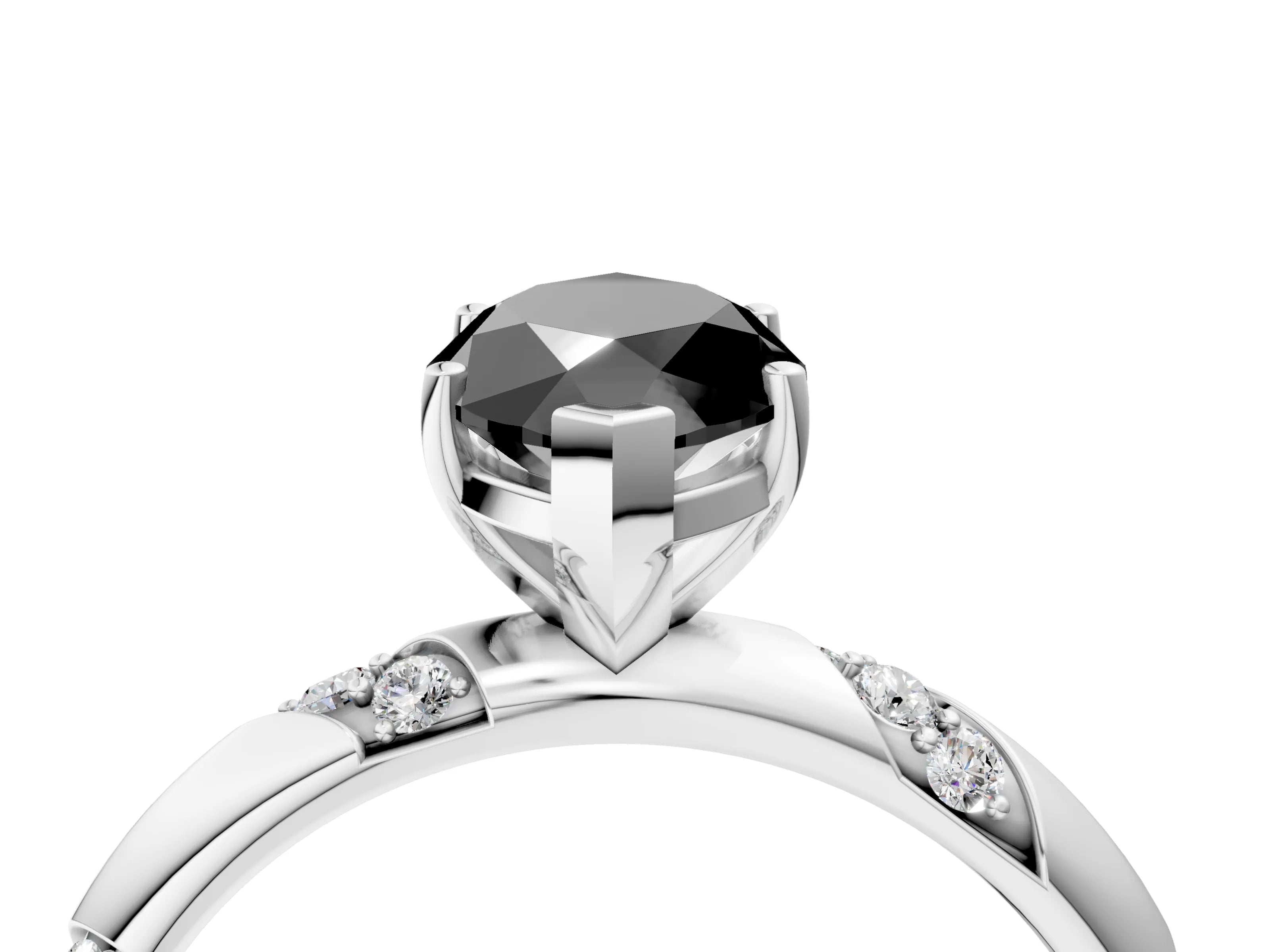 White gold Fancy Black Marquise Cut Solitaire Diamond Engagement Ring with Twisted Pave Band and Four-Prong Setting_23