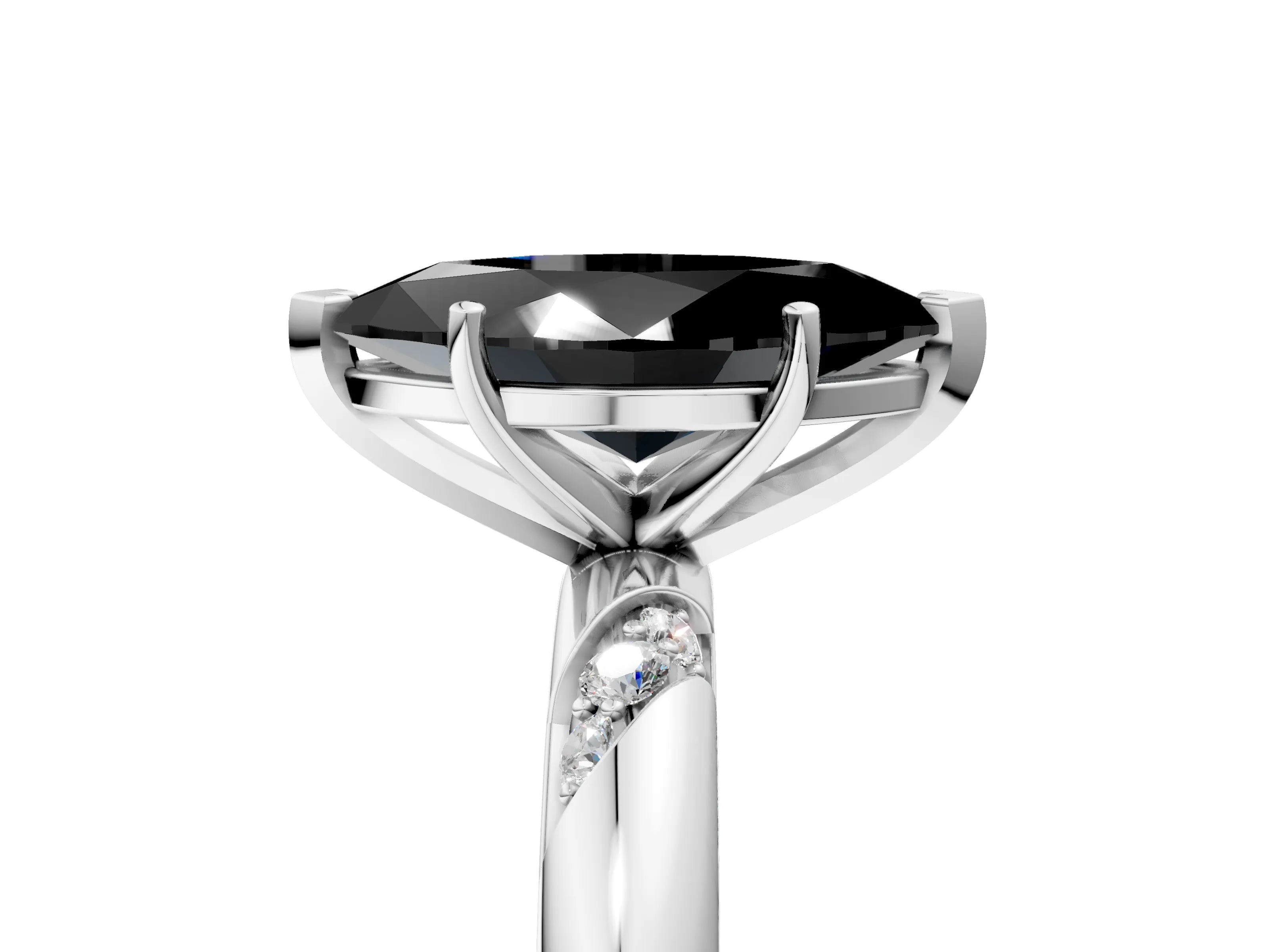 White gold Fancy Black Marquise Cut Solitaire Diamond Engagement Ring with Twisted Pave Band and Four-Prong Setting_24