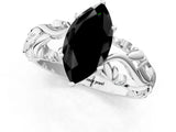 White gold Fancy Black Marquise Cut Solitaire Diamond Leaf-Inspired Vine Band Ring with Prong Setting_1
