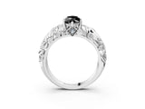 White gold Fancy Black Marquise Cut Solitaire Diamond Leaf-Inspired Vine Band Ring with Prong Setting_3