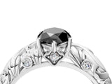 White gold Fancy Black Marquise Cut Solitaire Diamond Leaf-Inspired Vine Band Ring with Prong Setting_4