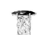 White gold Fancy Black Marquise Cut Solitaire Diamond Leaf-Inspired Vine Band Ring with Prong Setting_5