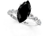 White gold Fancy Black Marquise Cut Solitaire Diamond Ring with Pave Band and Four-Prong Setting_1