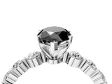 White gold Fancy Black Marquise Cut Solitaire Diamond Ring with Pave Band and Four-Prong Setting_4