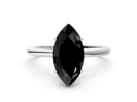 White gold Fancy Black Marquise Cut Solitaire Diamond Ring with Prong Setting and Plain Band_12