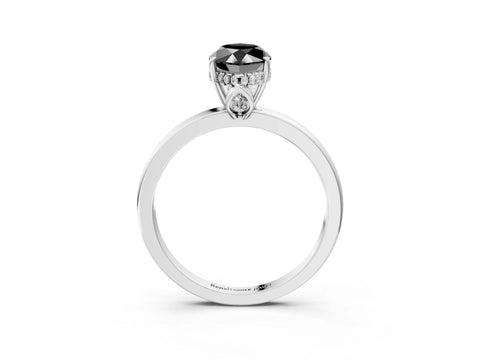 White gold Fancy Black Marquise Cut Solitaire Diamond Ring with Prong Setting and Plain Band_15