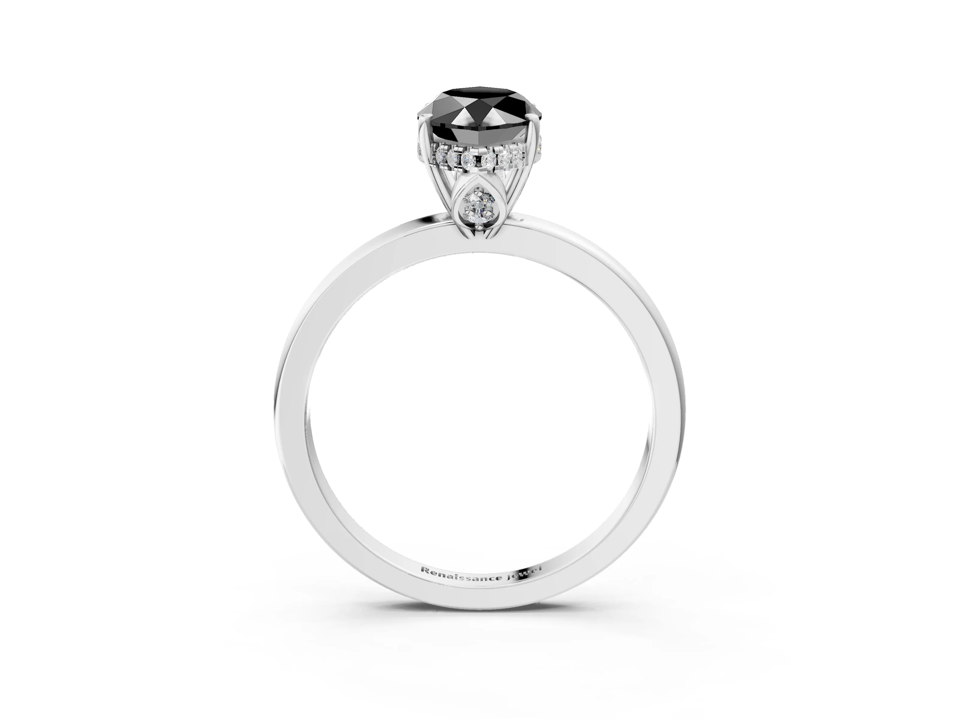 White gold Fancy Black Marquise Cut Solitaire Diamond Ring with Prong Setting and Plain Band_15