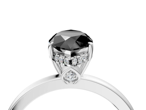 White gold Fancy Black Marquise Cut Solitaire Diamond Ring with Prong Setting and Plain Band_16