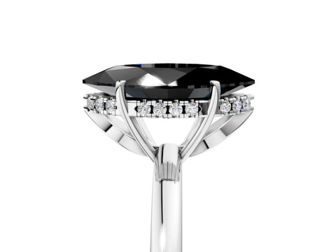 White gold Fancy Black Marquise Cut Solitaire Diamond Ring with Prong Setting and Plain Band_17